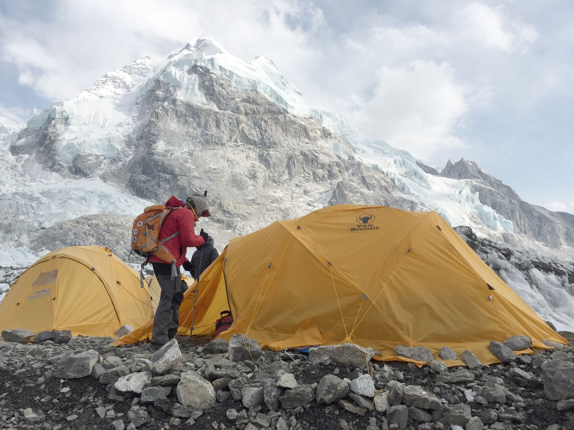 Expedition tents pitched on the glacier below the Khumbu Icefall