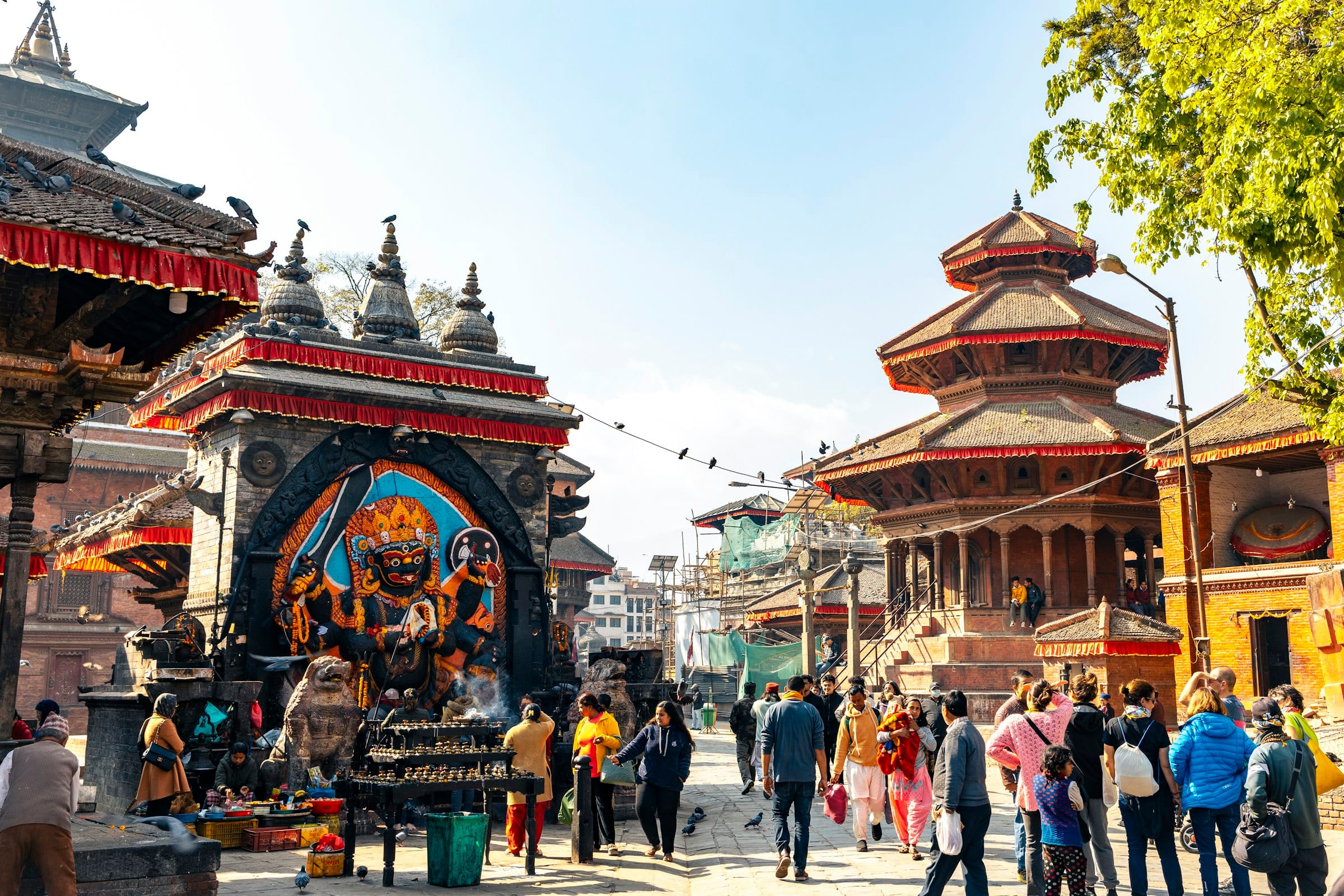 Crowds and pagoda temples in Kathmandu Durbar Square