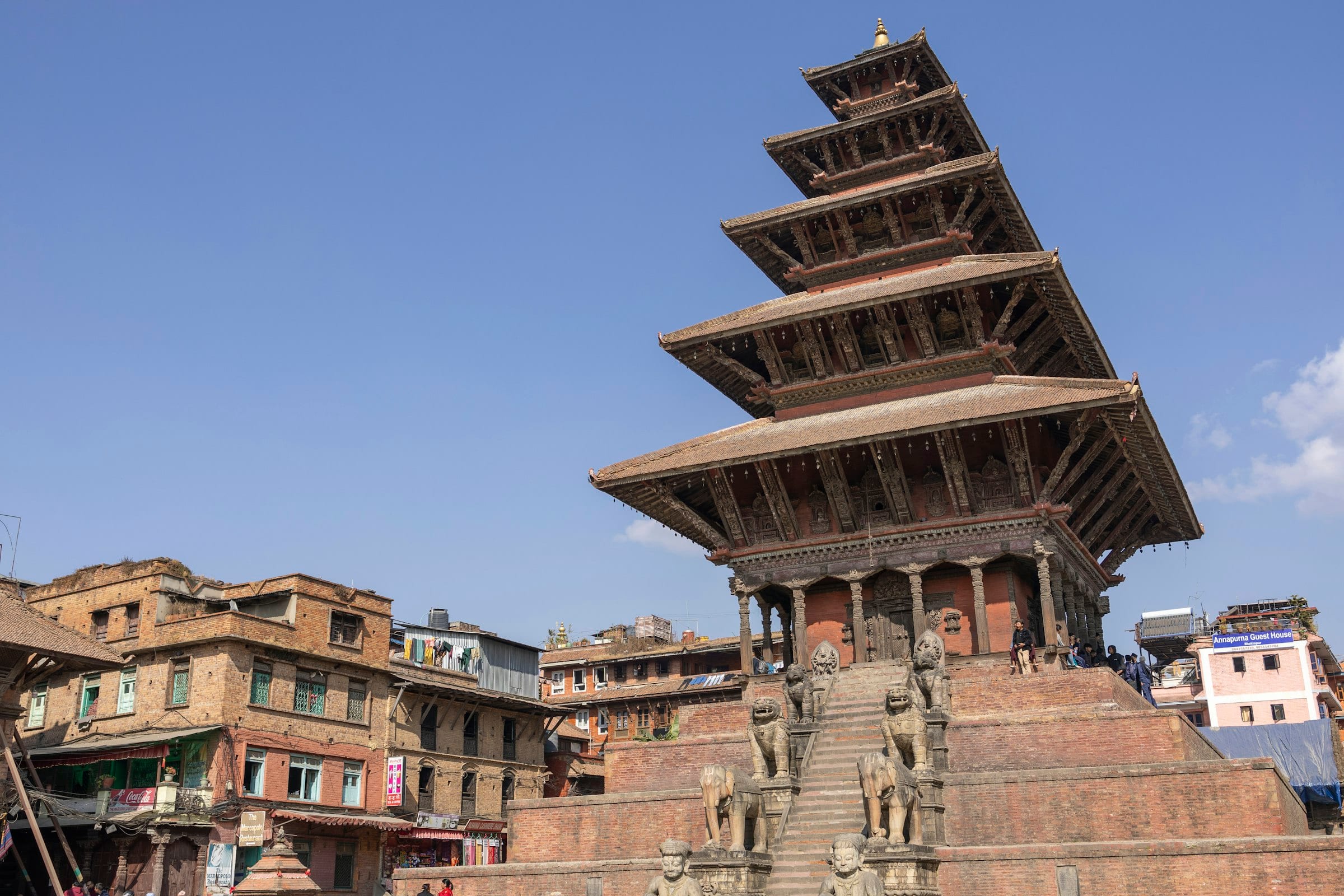 The five-tiered Nyatapola temple rising above Taumadhi Square in Bhaktapur