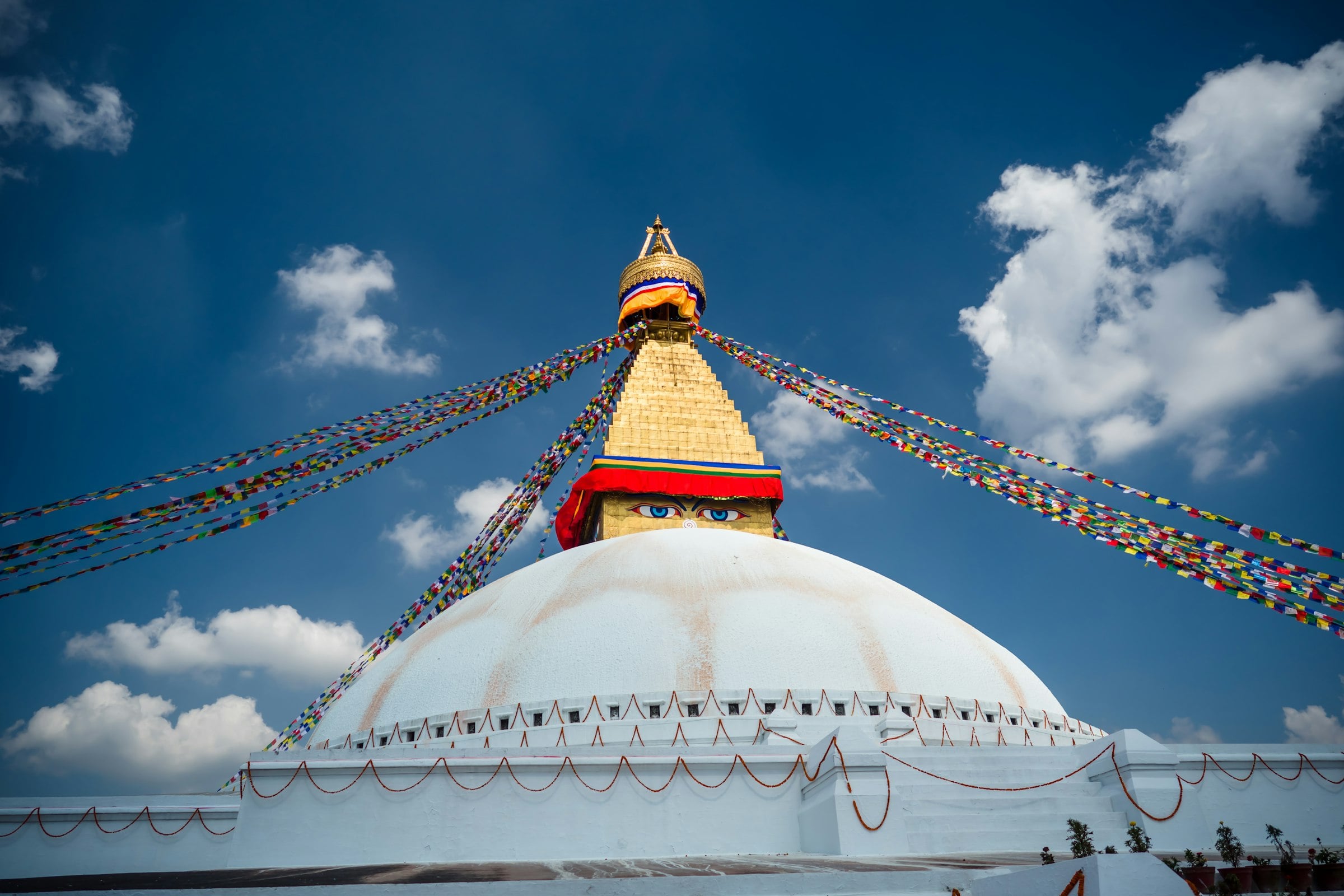 The great white dome and golden spire of Boudhanath stupa
